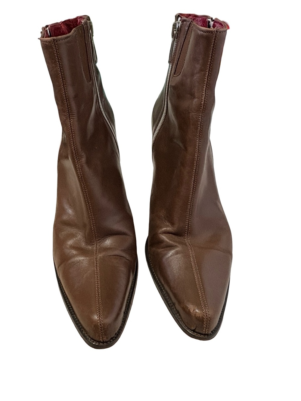 Donald J Pliner Italy Brown Leather Ankle Boots Y2K Pointed Toe 9M - Picture 3 of 7